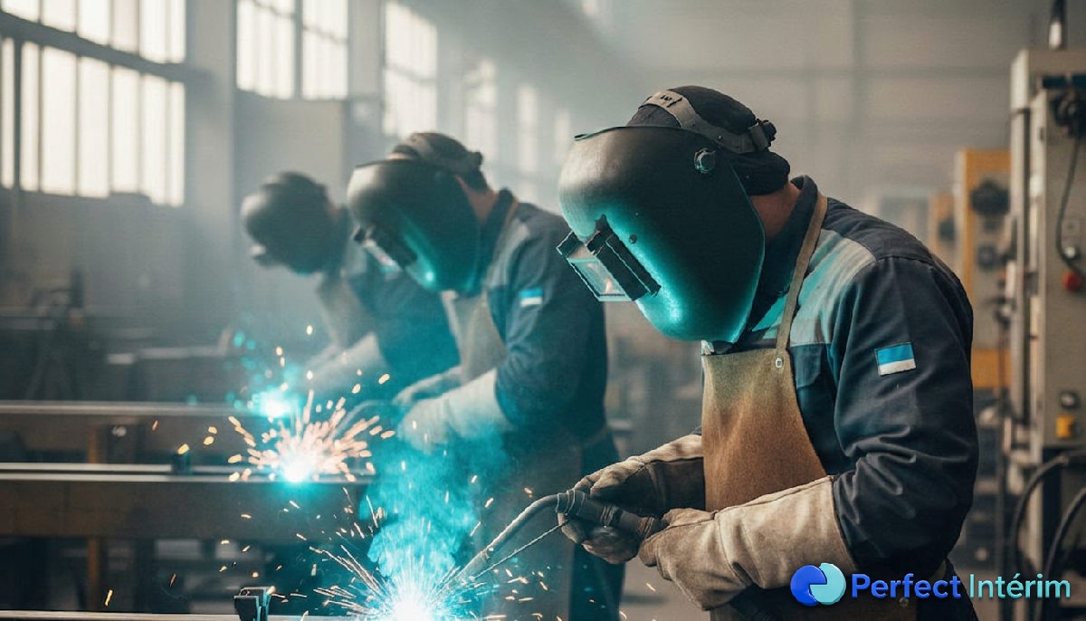 Soudeurs roumains travaillant en harmonie dans une usine française.