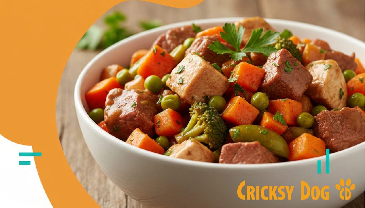 Natürliches Hundefutter mit Fleisch und Gemüse für die Verdauung.
