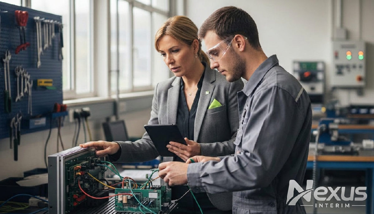 Recruteur Nexus évaluant un technicien en atelier.