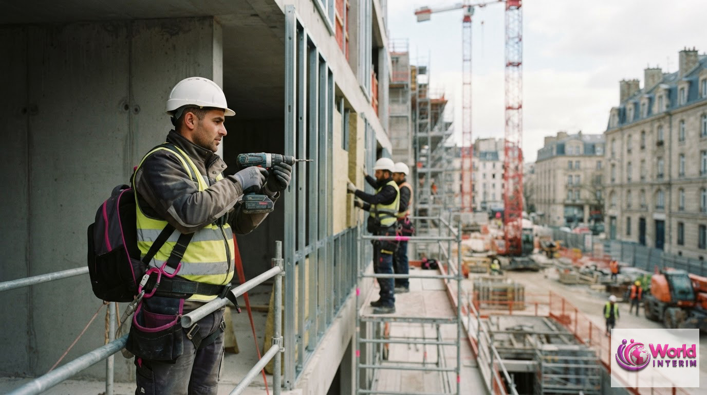 Ouvriers qualifiés sur un chantier de construction en France.