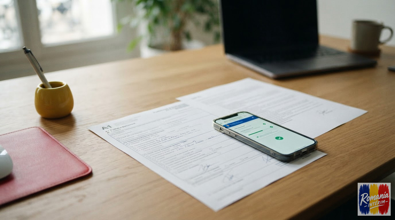 Un formulaire A1 et un smartphone avec déclaration SIPSI sur un bureau.