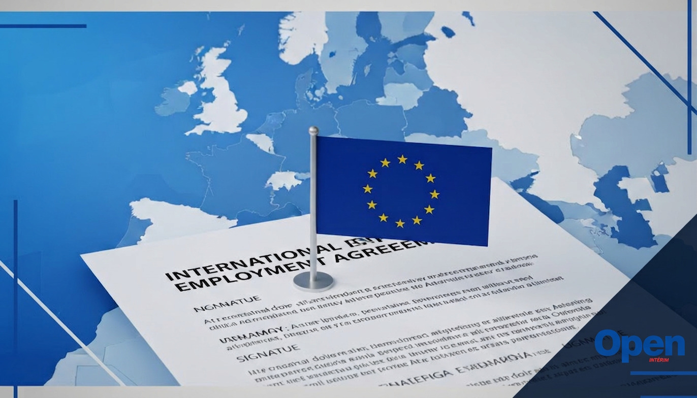 Contrat de travail international avec drapeau européen.