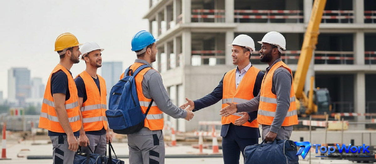 Accueil des intérimaires roumains sur un chantier français.
