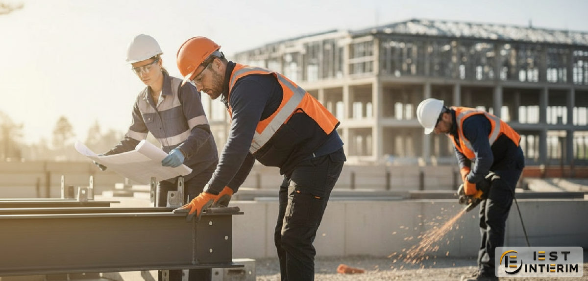 interim depuis la bulgarie obligations coûts - Travailleurs sur un chantier industriel, illustrant l'intérim bulgare pour PME.
