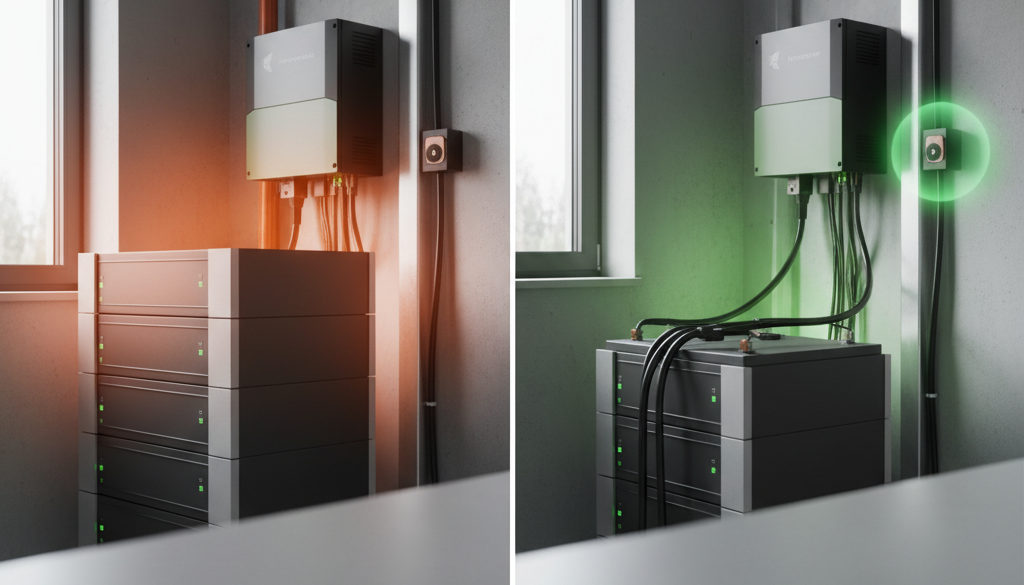 Ilustrace zapojení baterií pro fotovoltaické elektrárny.