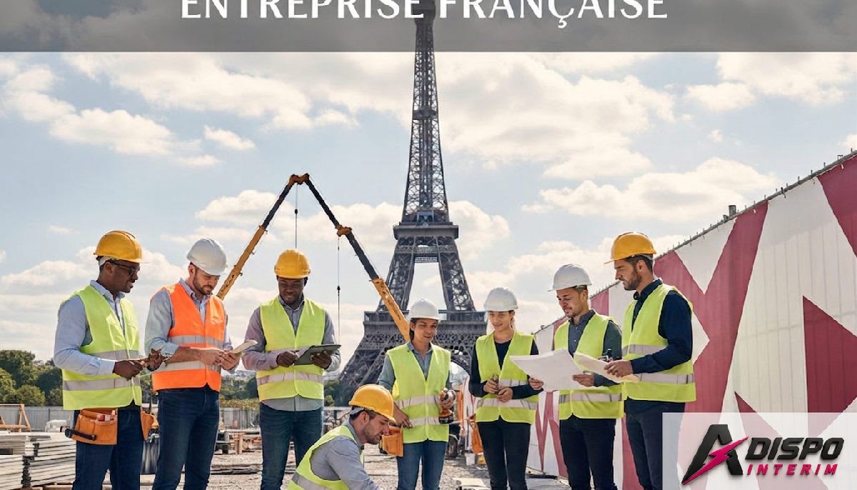 avantages recrutement international entreprise française - Chantier de construction diversifié en France, main-d'œuvre internationale au travail.