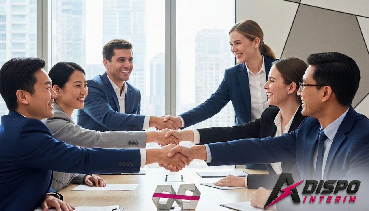 Équipe internationale diversifiée se serrant la main, nouveau partenariat réussi.