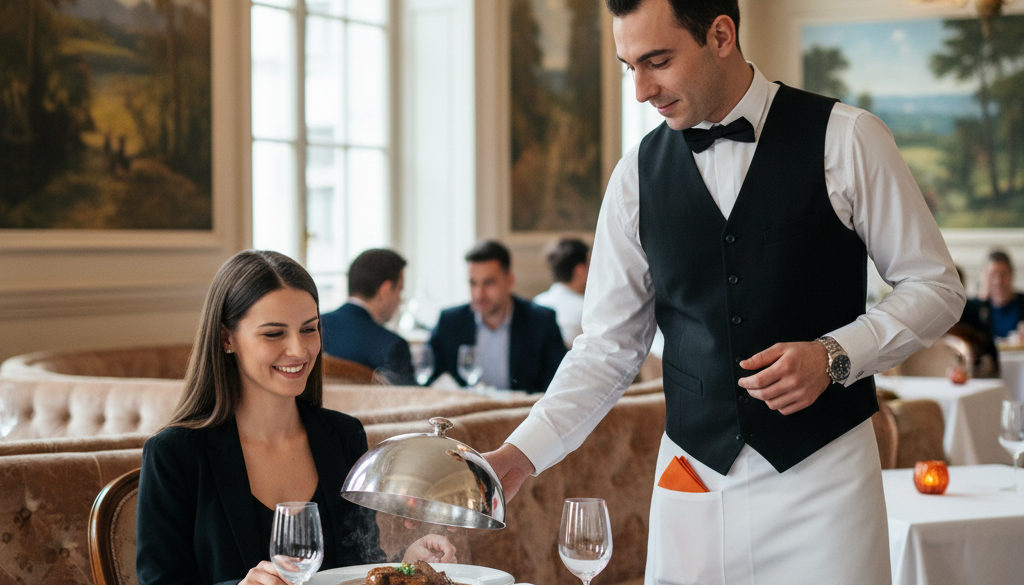 services intérim hôtellerie-restauration - Un chef de rang roumain dans un restaurant français chic.