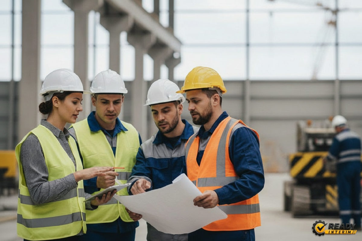 Équipe roumaine qualifiée collaborant sur un site industriel français.