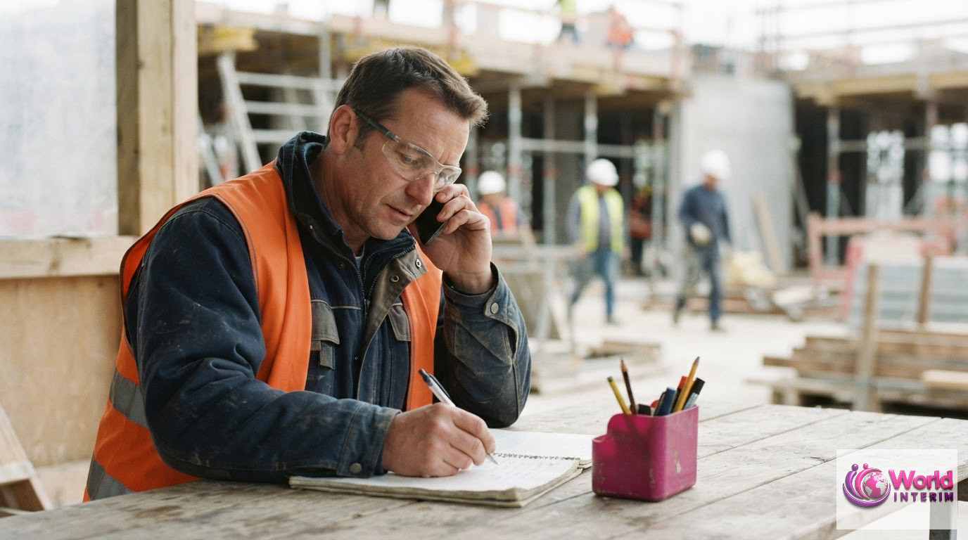 Chef de chantier signalant un incident à l'agence d'intérim.