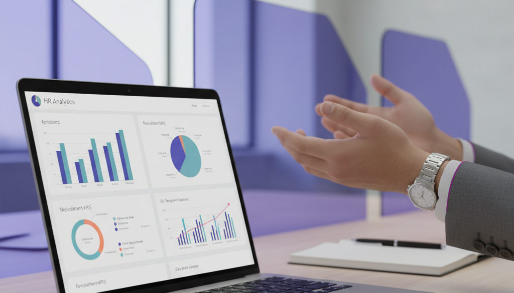 Tableau de bord RH et KPIs de recrutement sur ordinateur.