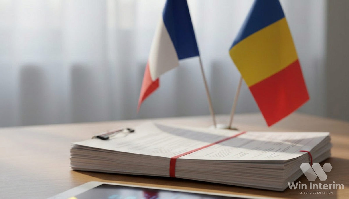 Documents légaux, drapeaux français et roumains : conformité SIPSI BTP assurée.