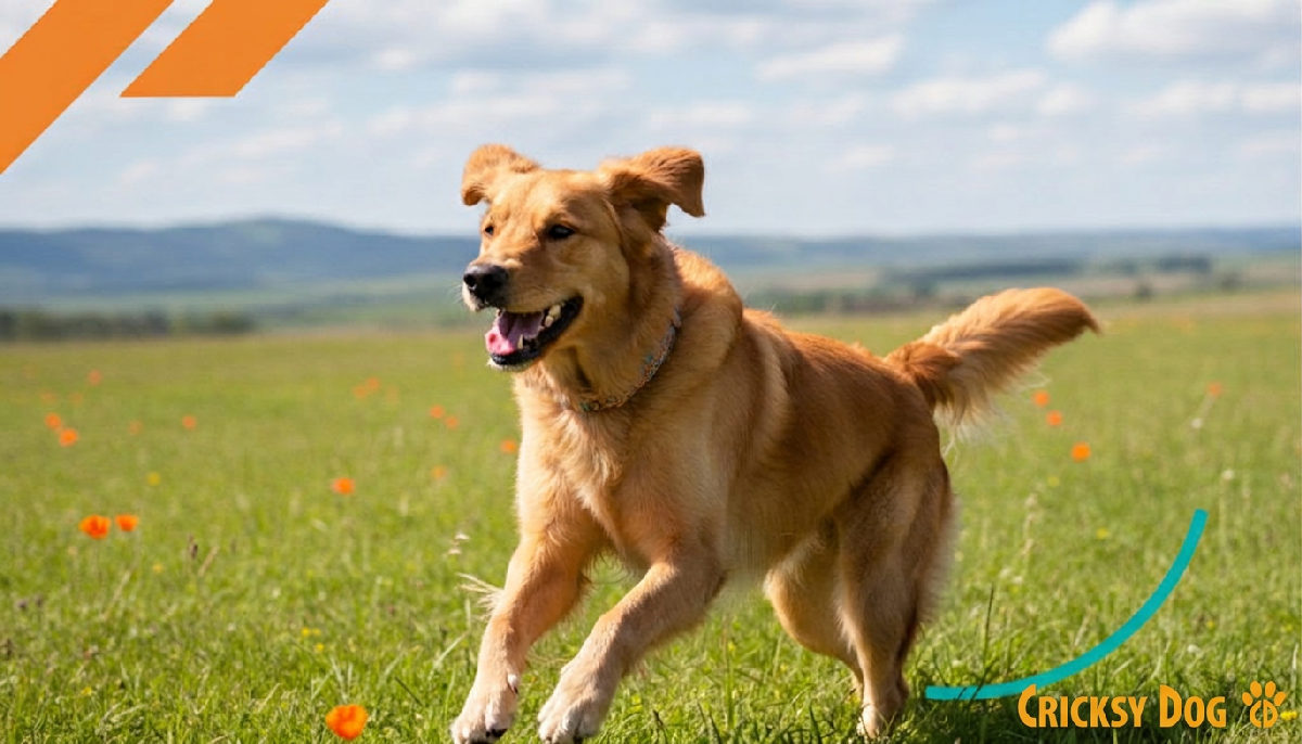 Vitaler Hund rennt über Wiese, symbolisiert gute Gesundheit.