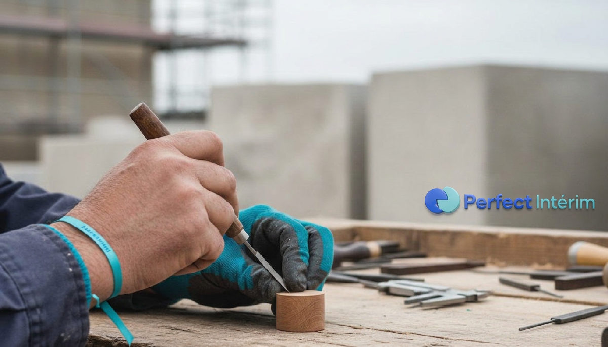 Mains d'artisan roumain travaillant sur un chantier français.