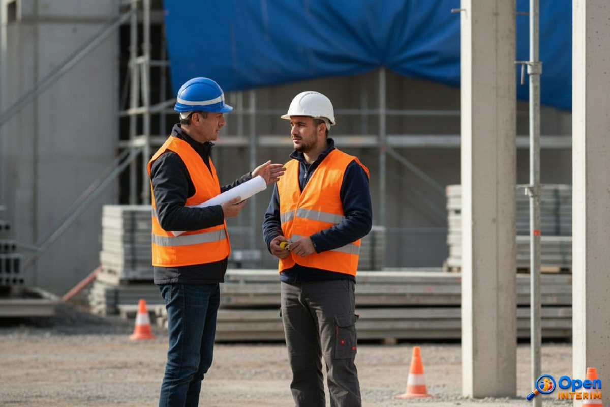 combien coûte un ouvrier roumain en france - Un chef et un ouvrier sur un chantier, illustration du coût de la main d'œuvre.