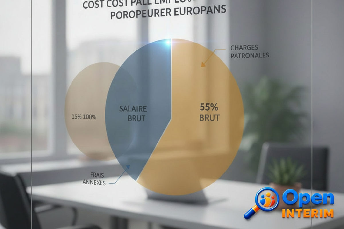 Graphique des coûts d'un ouvrier européen : salaire, charges et frais.