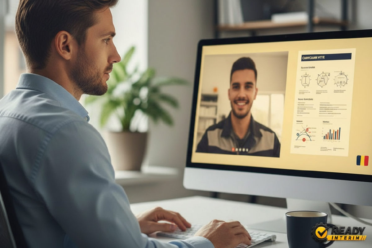 Recruteur examinant un CV de travailleur roumain pour l'industrie.