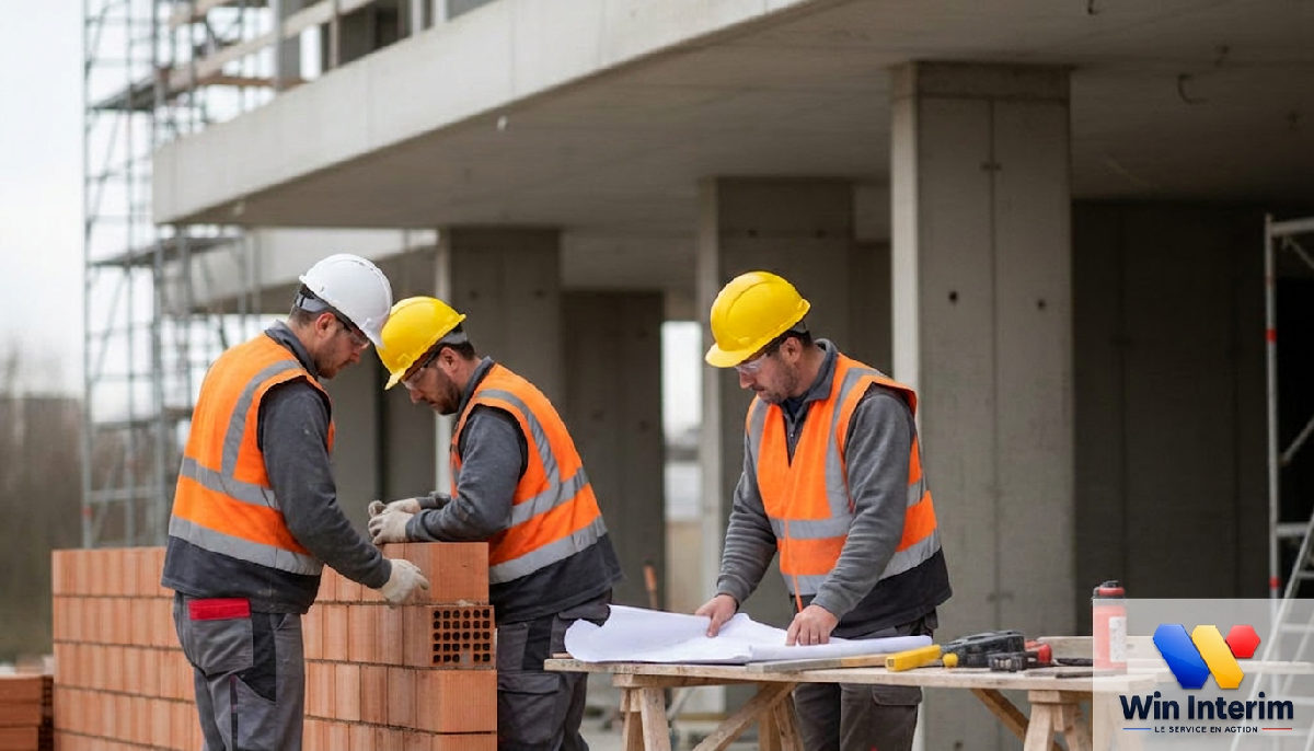 recrutement maçons roumains spécialisés - Maçons roumains spécialisés sur un chantier moderne en France.