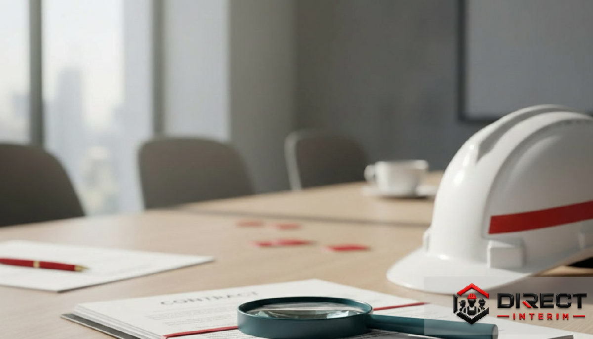Documents, casque et loupe sur une table pour la vérification.