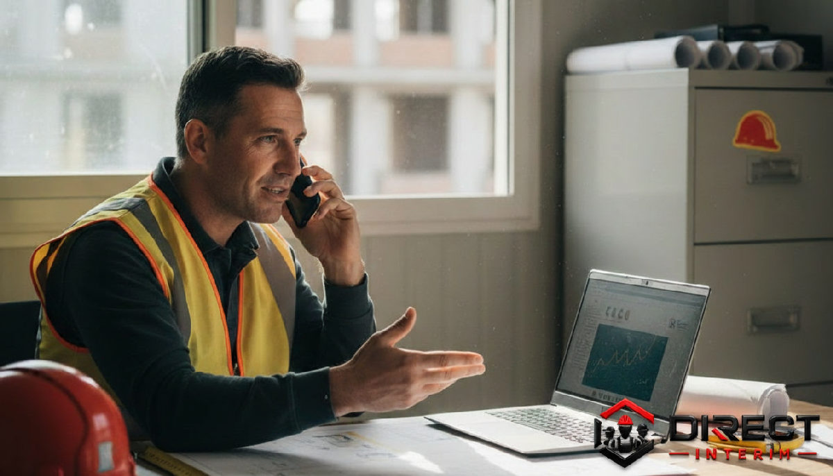 Un gestionnaire parle au téléphone avec une agence d'intérim.