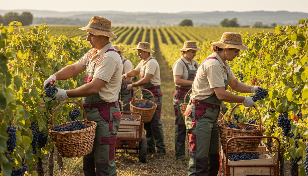 main d'œuvre agricole roumaine - Travailleurs agricoles roumains dans un vignoble français.