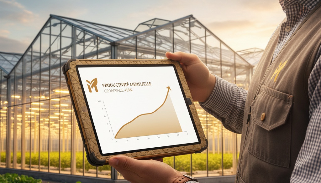 Productivité agricole accrue dans des serres modernes.