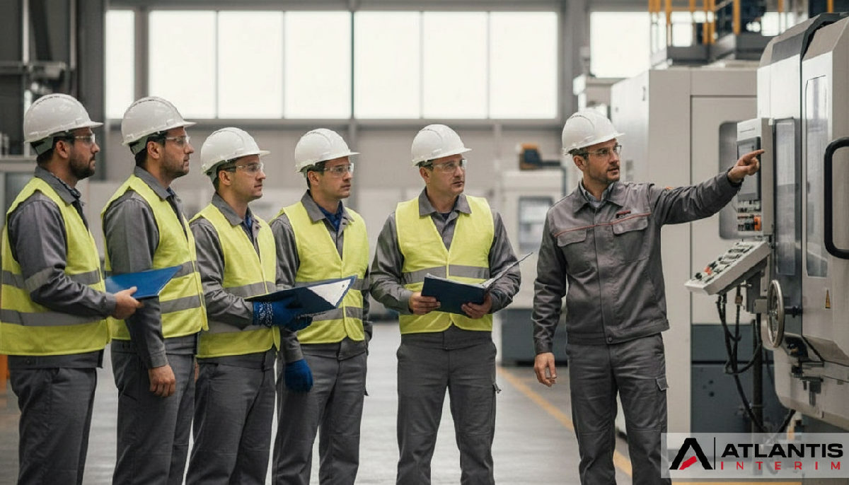 Travailleurs roumains en formation d'intégration en usine.