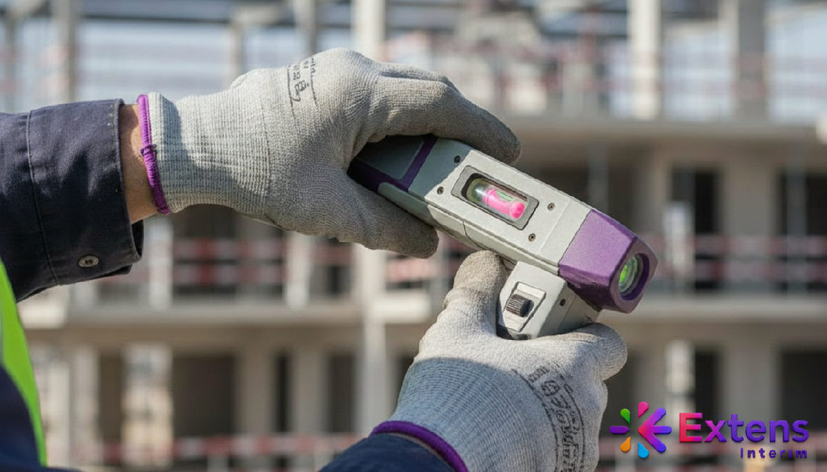 Ouvrier roumain qualifié travaillant avec précision sur un chantier.