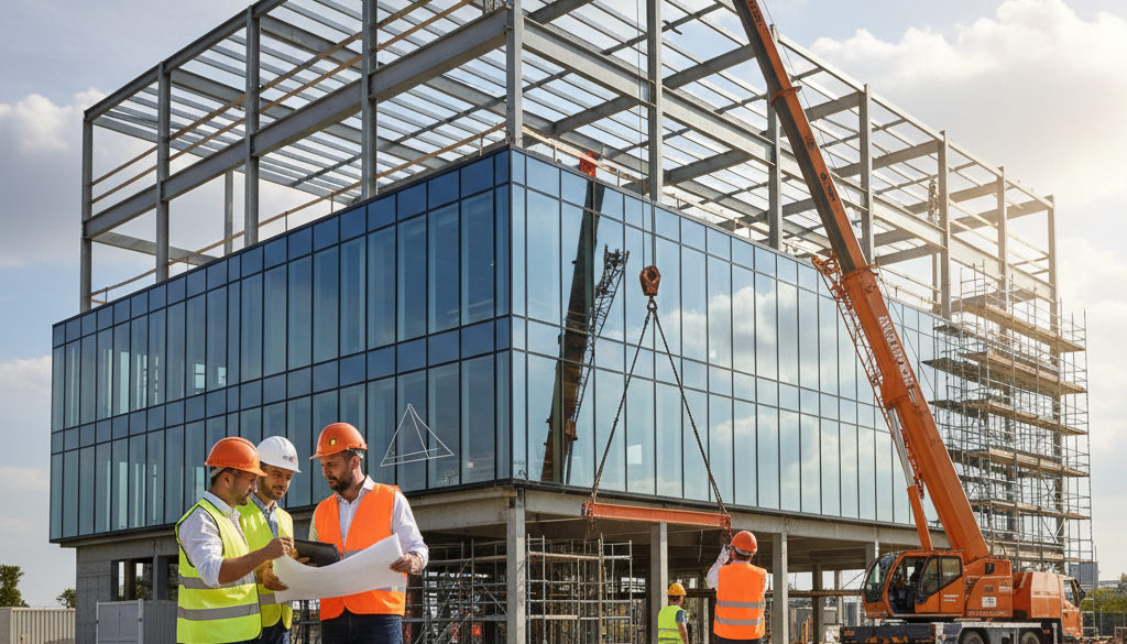 coût intérim franco-roumain - Chantier moderne : ouvriers qualifiés collaborant pour maîtriser les coûts intérimaires.