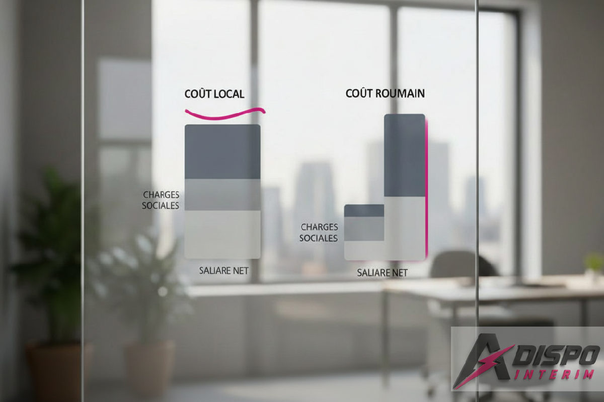 Infographie : répartition des coûts de recrutement local et roumain.