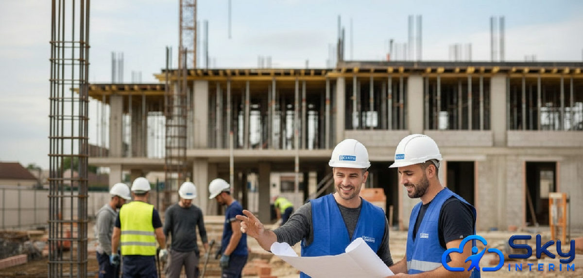 Chantier en France : ouvriers français et roumains collaborent.
