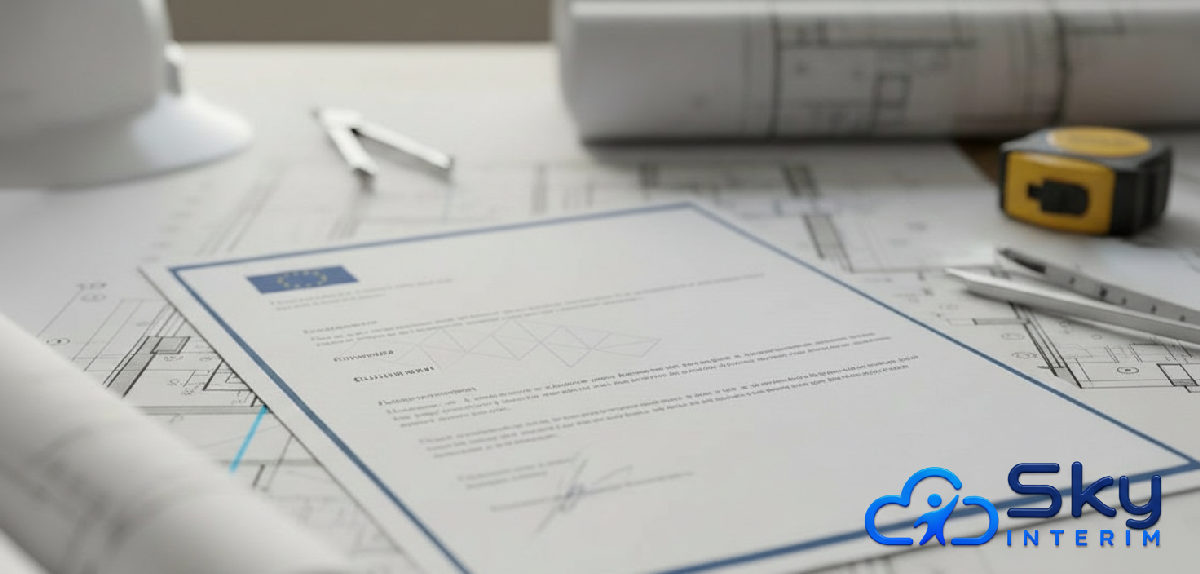 Document officiel A1 européen sur un plan de chantier.