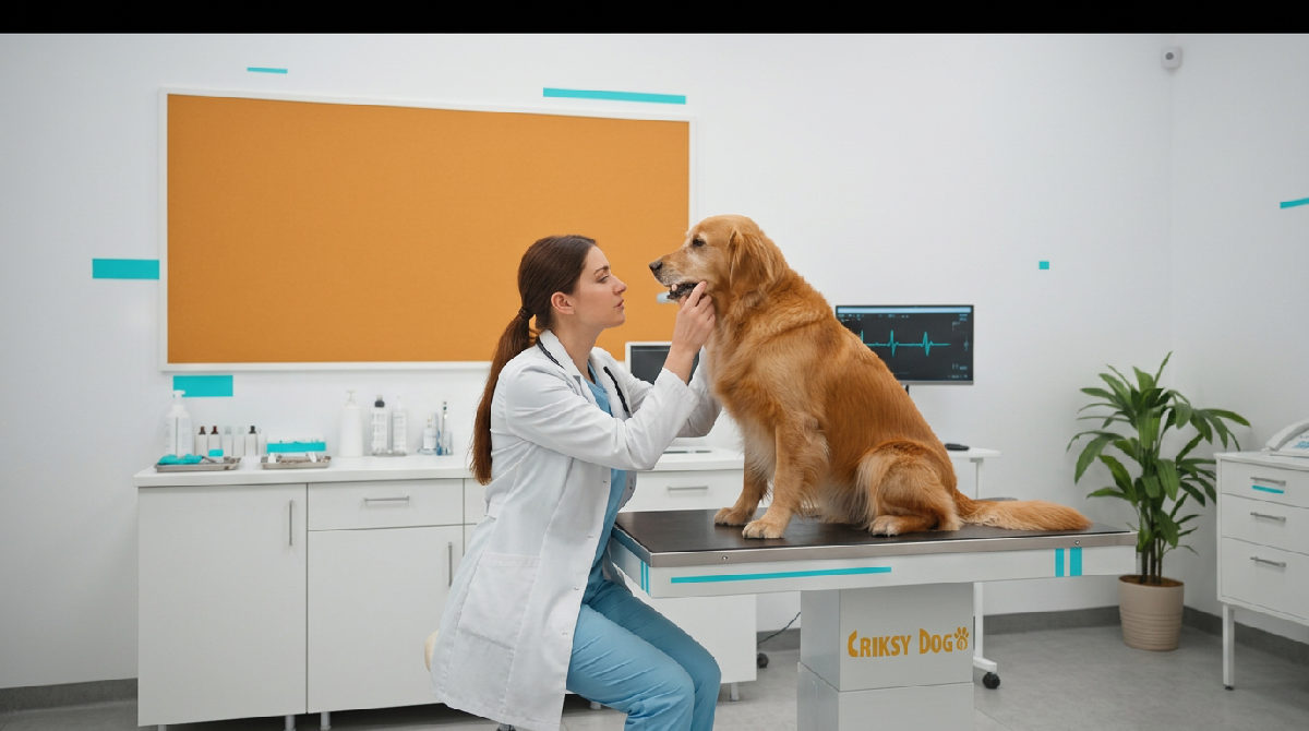 Tierarzt untersucht Hund wegen Appetitlosigkeit.
