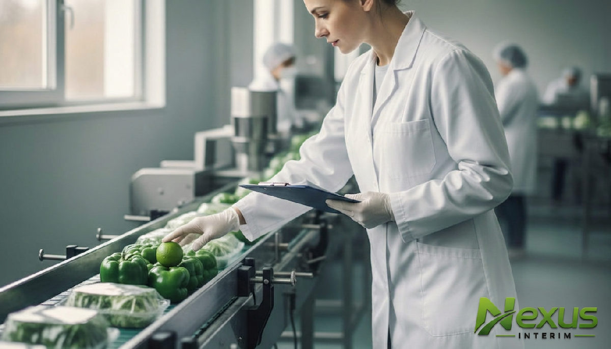 Responsable qualité inspectant des produits sur chaîne.