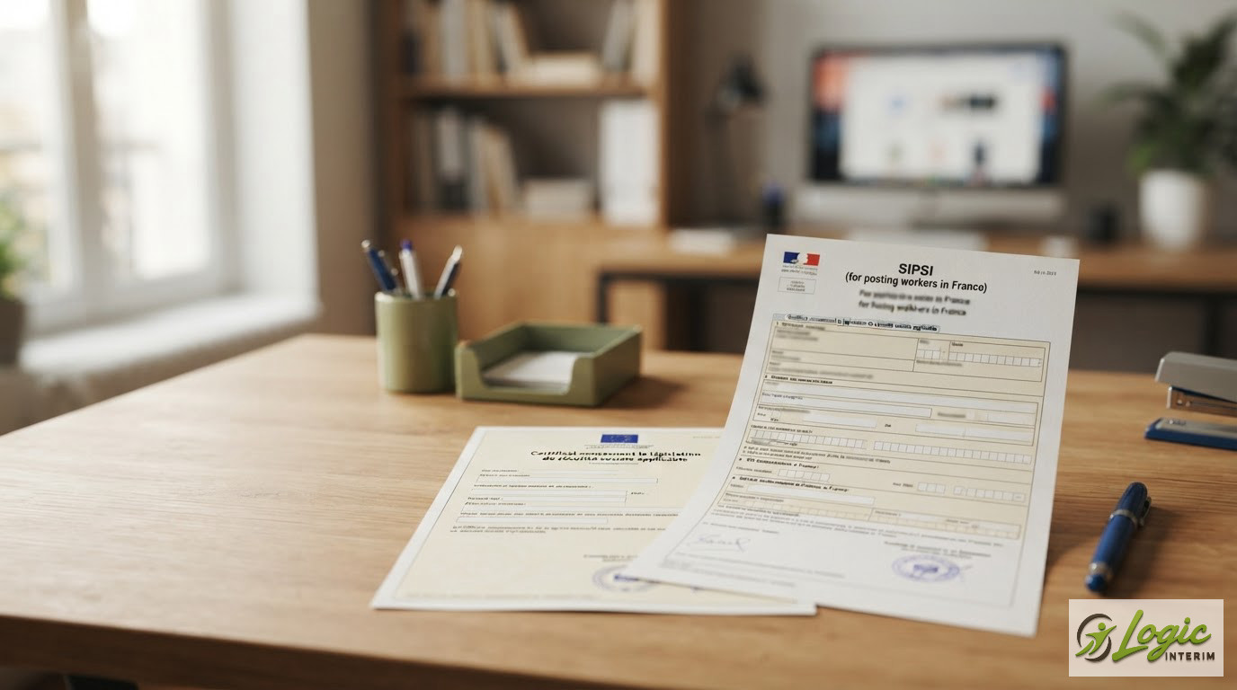 Un formulaire A1 et une déclaration SIPSI sur un bureau de ressources humaines.