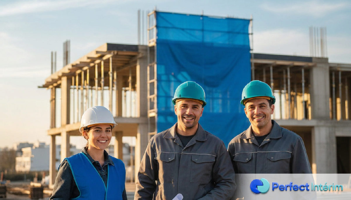 fidéliser intérimaires roumains - Travailleurs roumains souriants sur un chantier en France.
