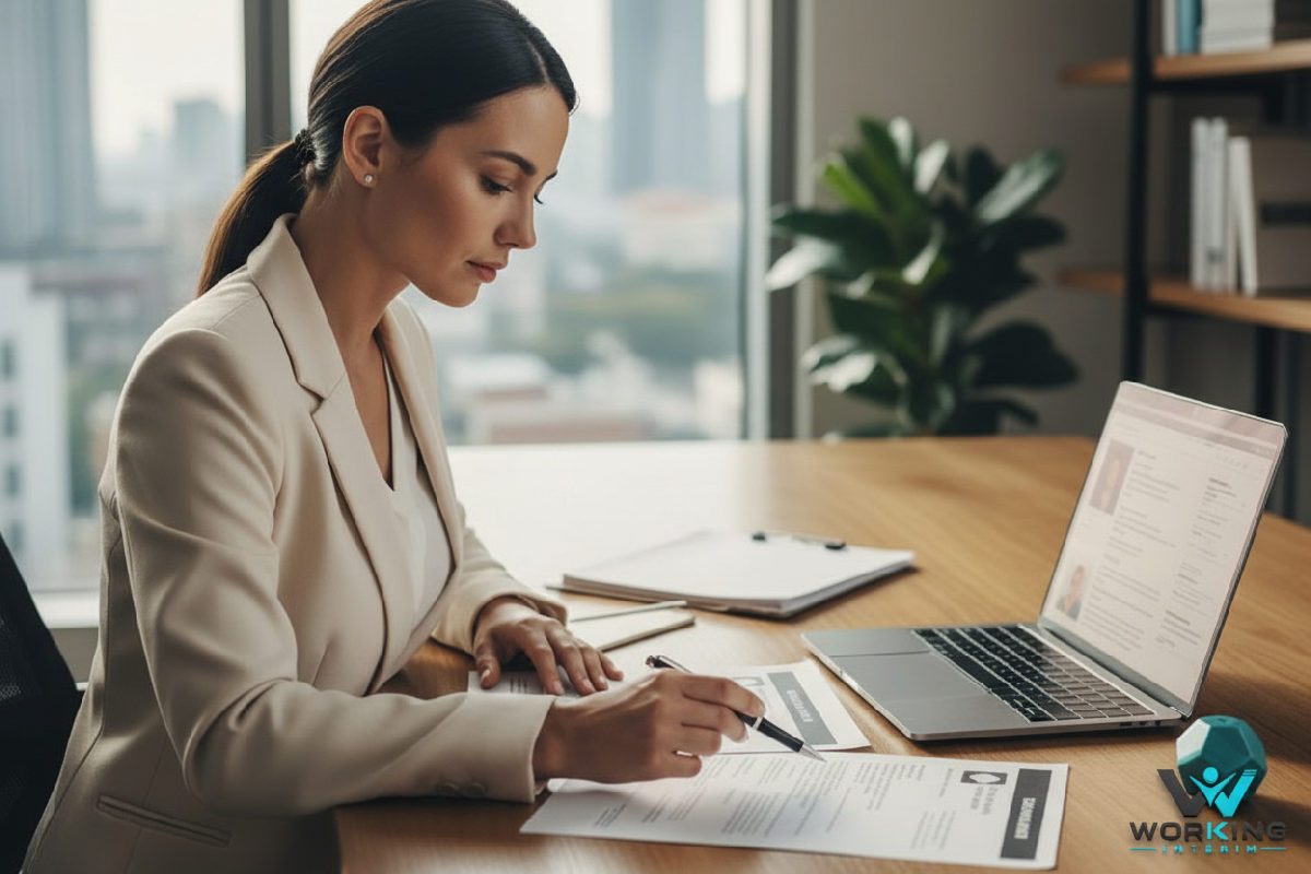 Consultant en recrutement analysant des CV de techniciens polonais dans un bureau.