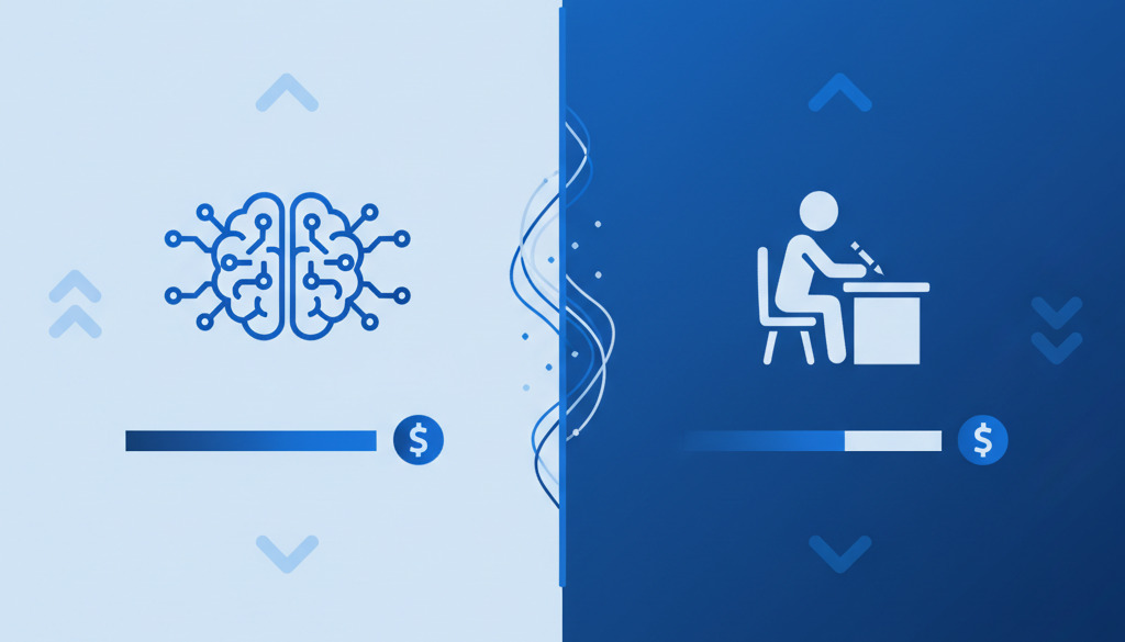 Infographic comparing AI vs. human content creation costs and time.