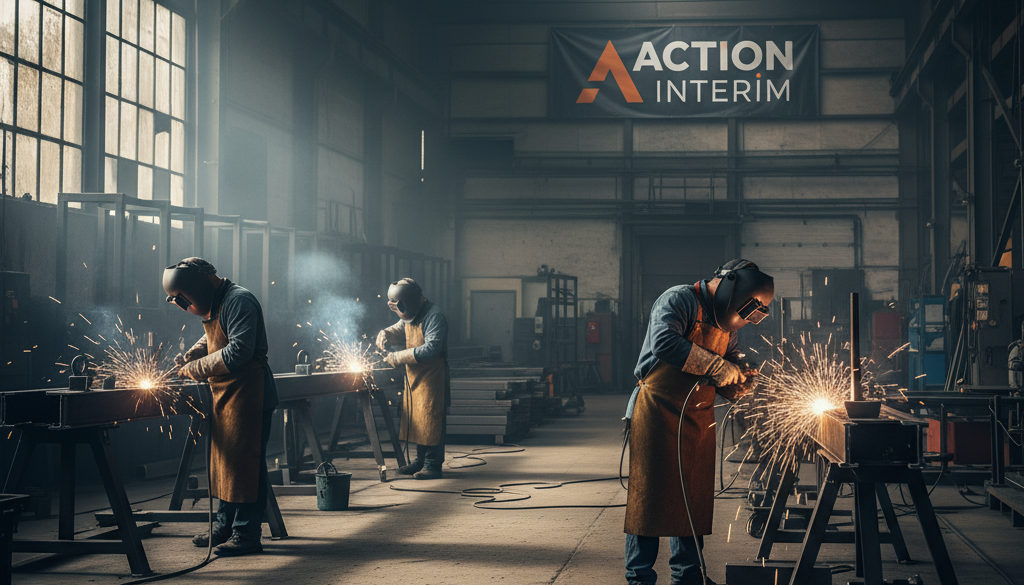 Groupe de soudeurs qualifiés dans un atelier industriel en France.