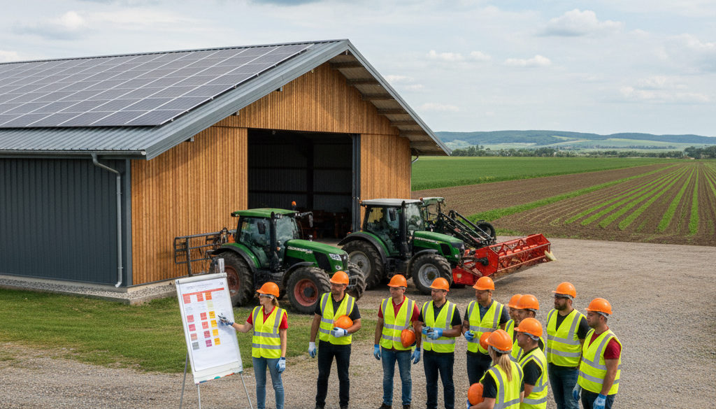 Travailleurs agricoles roumains en formation de sécurité.
