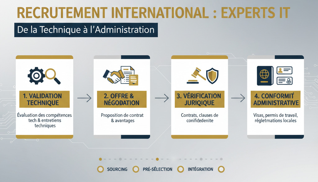 Schéma des étapes de sélection d'un expert IT étranger.