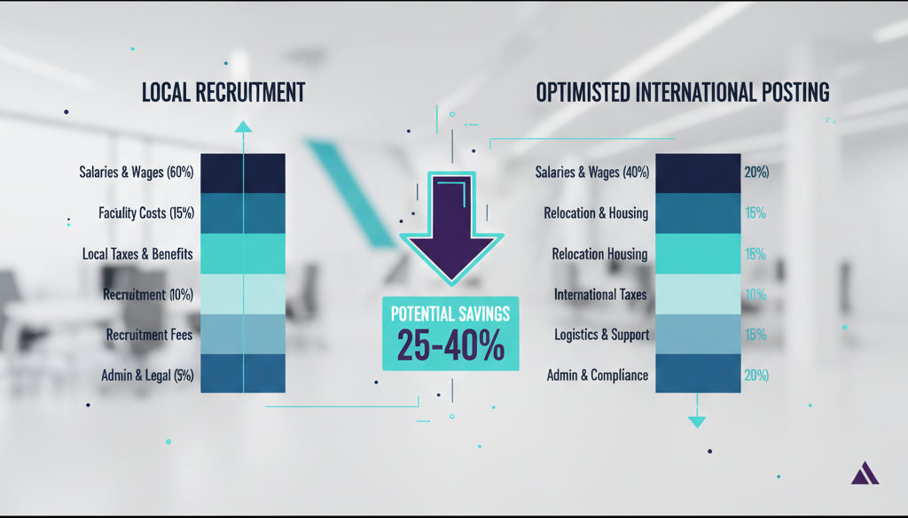 Graphique comparant les coûts de recrutement local et de détachement international optimisé.