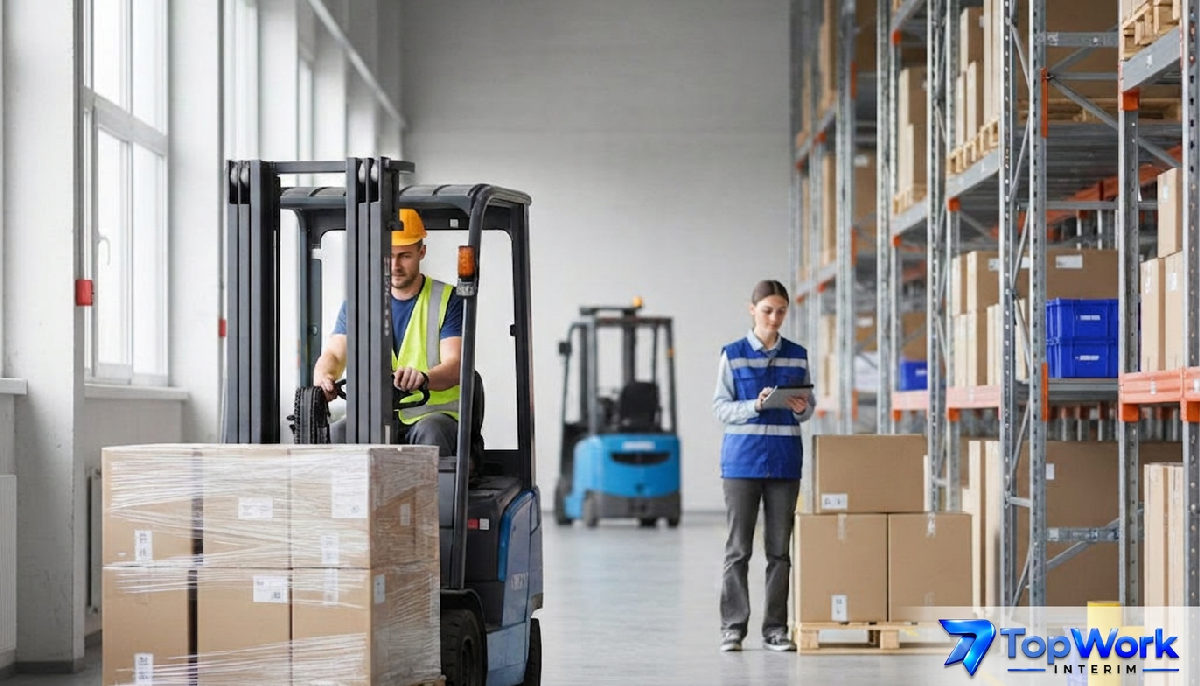 Travailleurs roumains efficaces dans un entrepôt logistique.