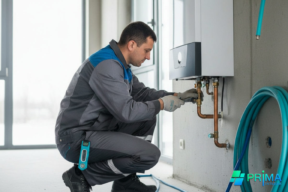 Plombier roumain installant un système de chauffage moderne.