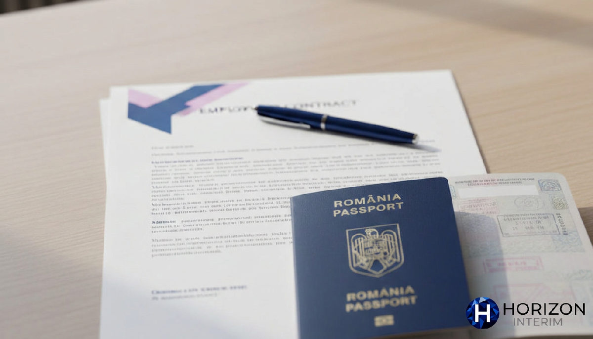 Contrat de travail et passeport européen pour le recrutement.