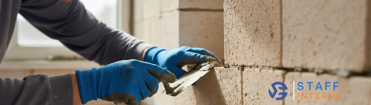 Mains d'un ouvrier qualifié en maçonnerie de précision.