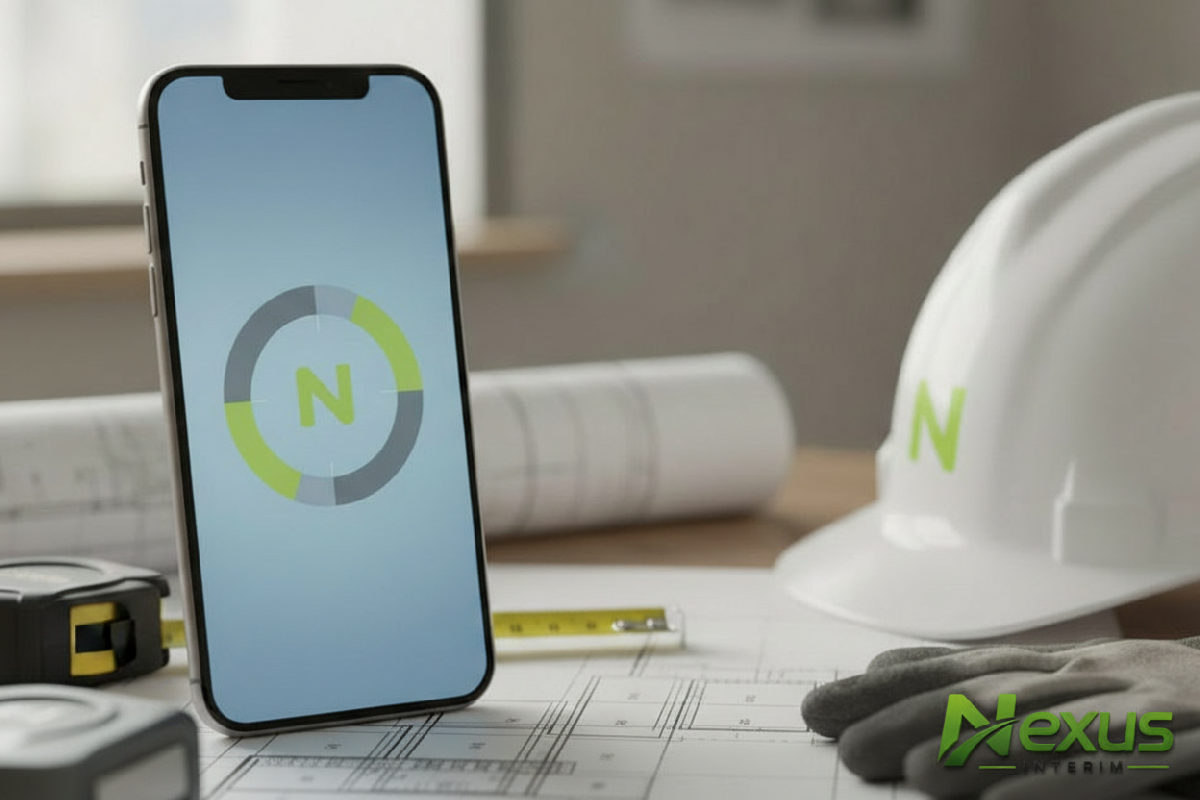 Smartphone avec application de recrutement et outils BTP.