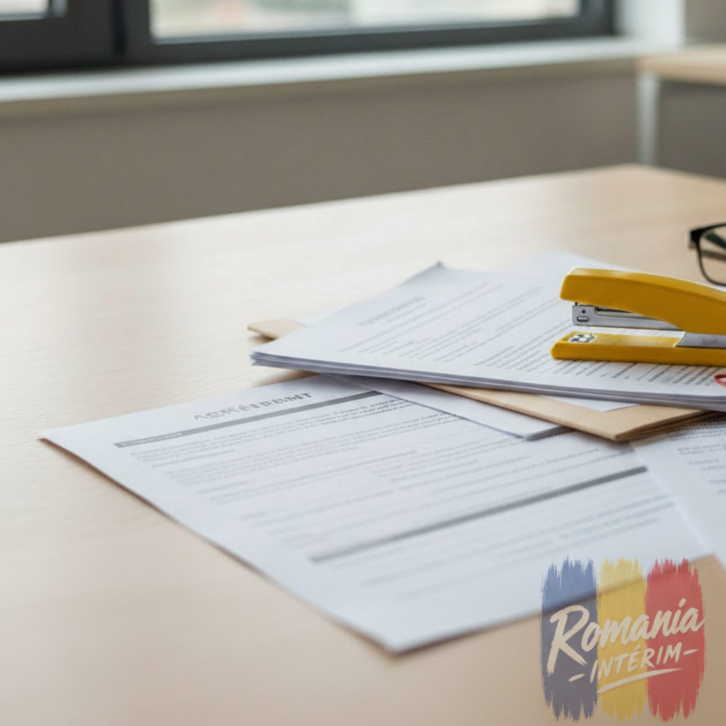 Documents administratifs et contrats de travail symbolisant la conformité.