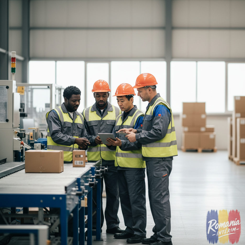 Équipe multiculturelle travaillant ensemble dans une usine à Dunkerque.