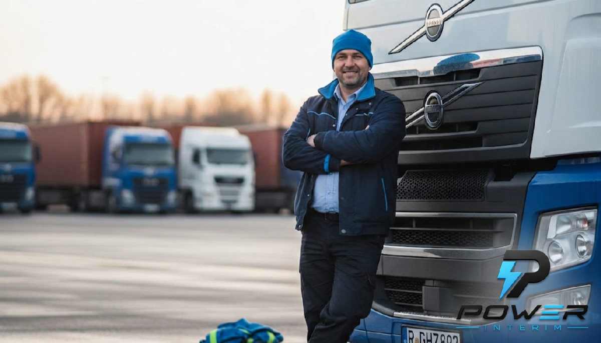 recrutement chauffeurs routiers roumains transport - Chauffeur routier roumain près d'un camion moderne.